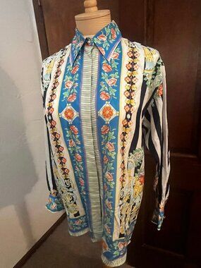 Vintage 90's Versus Gianni Versace Silk Floral Striped Blouse Size IT 40